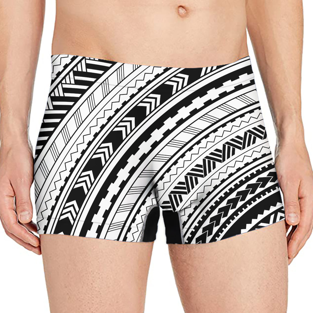 Black And White Maori Polynesian Print Men's Boxer Briefs