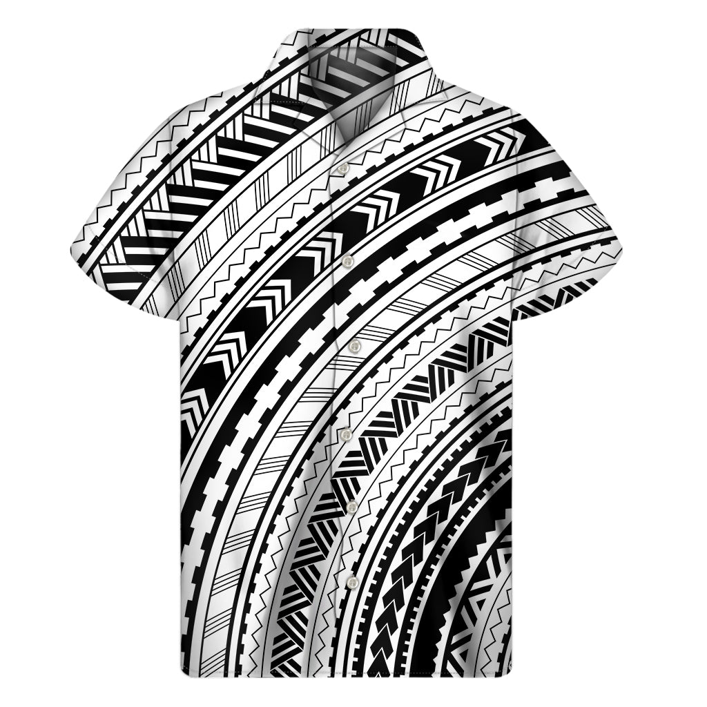 Black And White Maori Polynesian Print Men's Short Sleeve Shirt