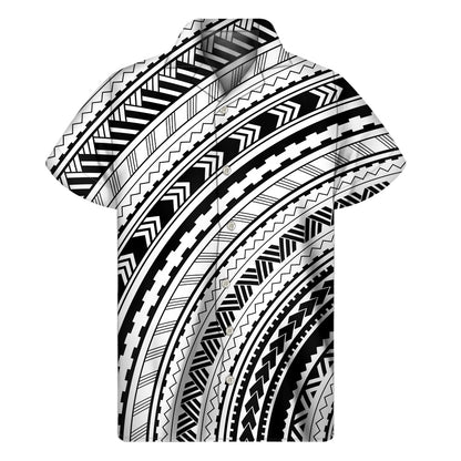 Black And White Maori Polynesian Print Men's Short Sleeve Shirt