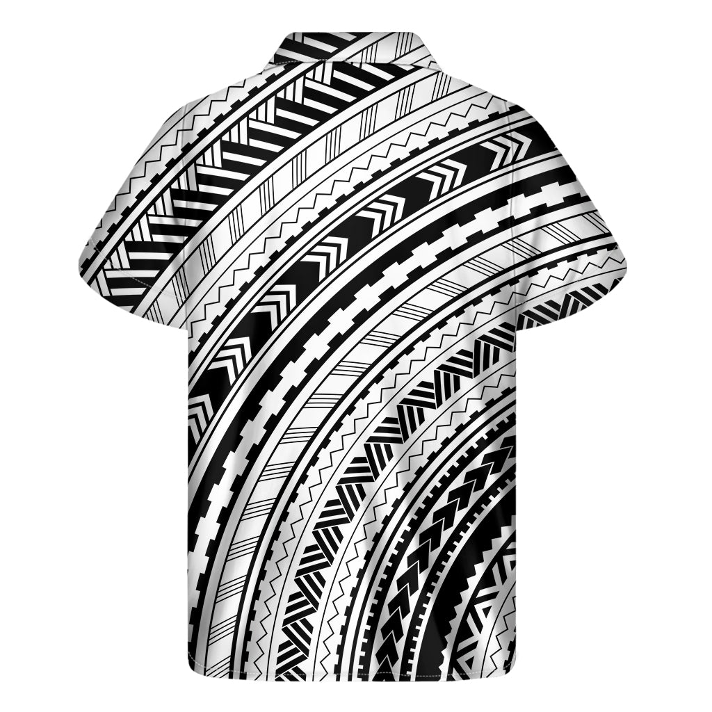 Black And White Maori Polynesian Print Men's Short Sleeve Shirt