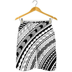 Black And White Maori Polynesian Print Men's Shorts