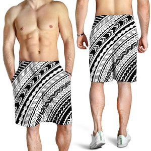 Black And White Maori Polynesian Print Men's Shorts