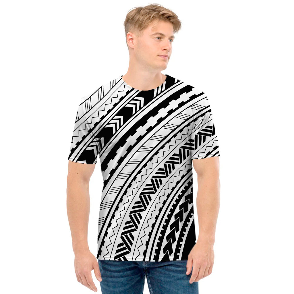 Black And White Maori Polynesian Print Men's T-Shirt