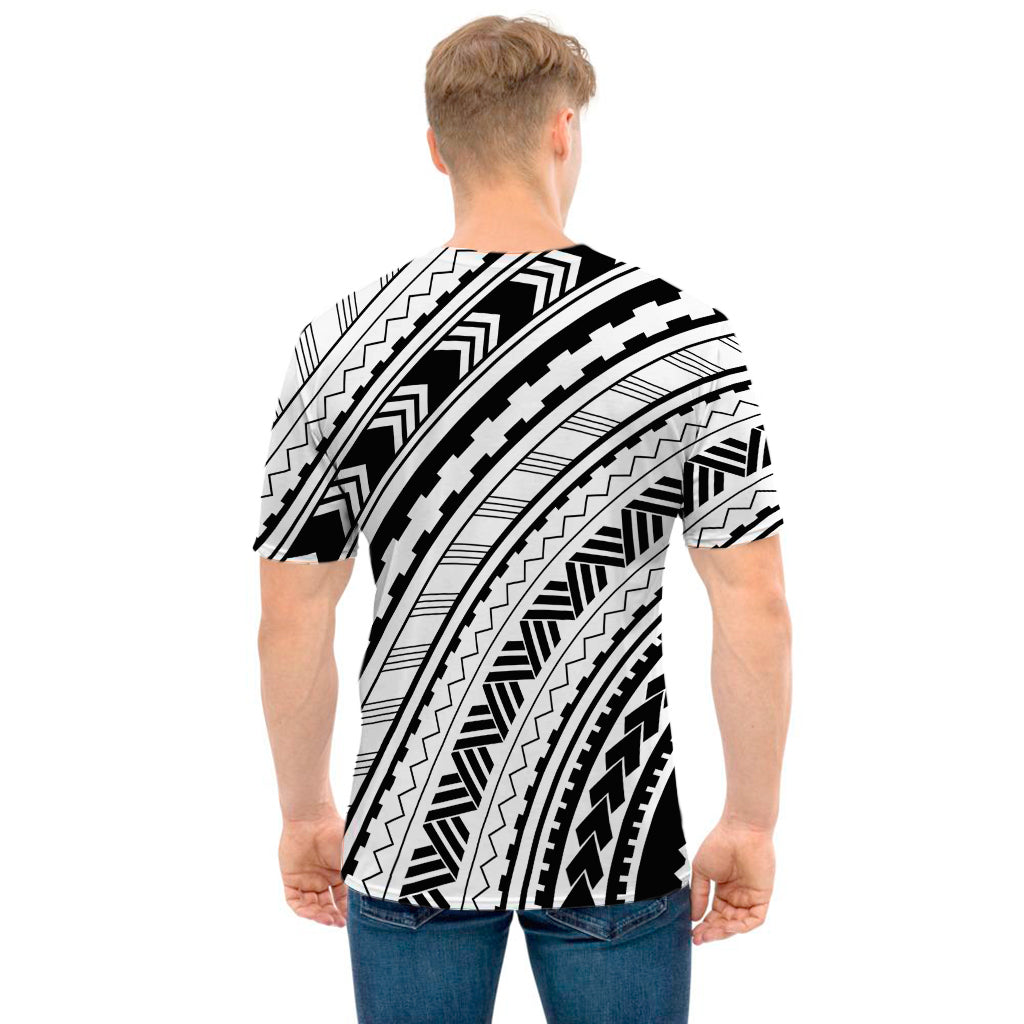 Black And White Maori Polynesian Print Men's T-Shirt