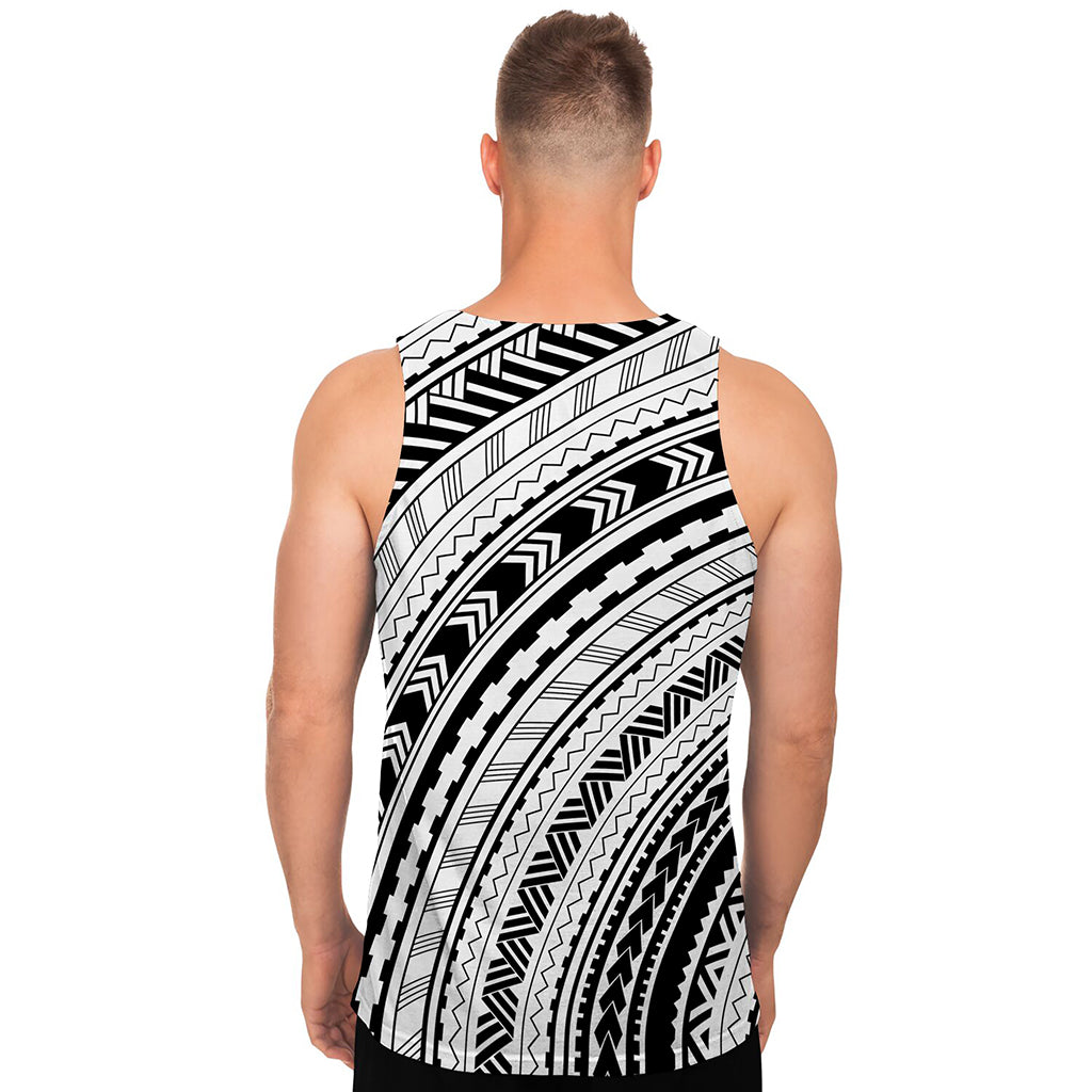 Black And White Maori Polynesian Print Men's Tank Top