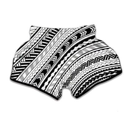 Black And White Maori Polynesian Print Muay Thai Boxing Shorts