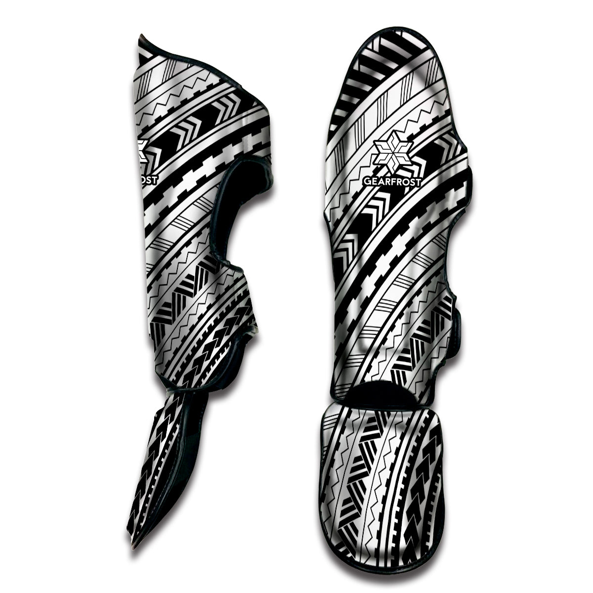 Black And White Maori Polynesian Print Muay Thai Shin Guard