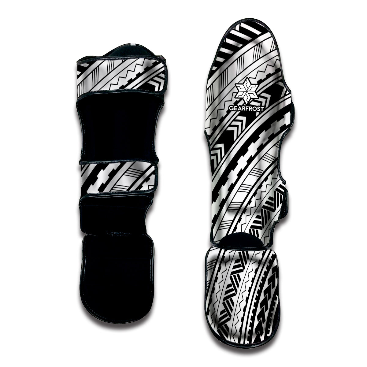 Black And White Maori Polynesian Print Muay Thai Shin Guard