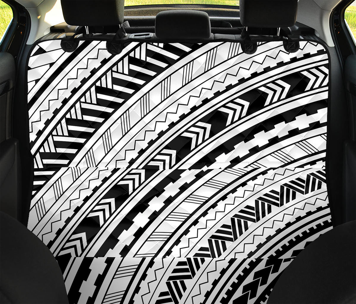 Black And White Maori Polynesian Print Pet Car Back Seat Cover