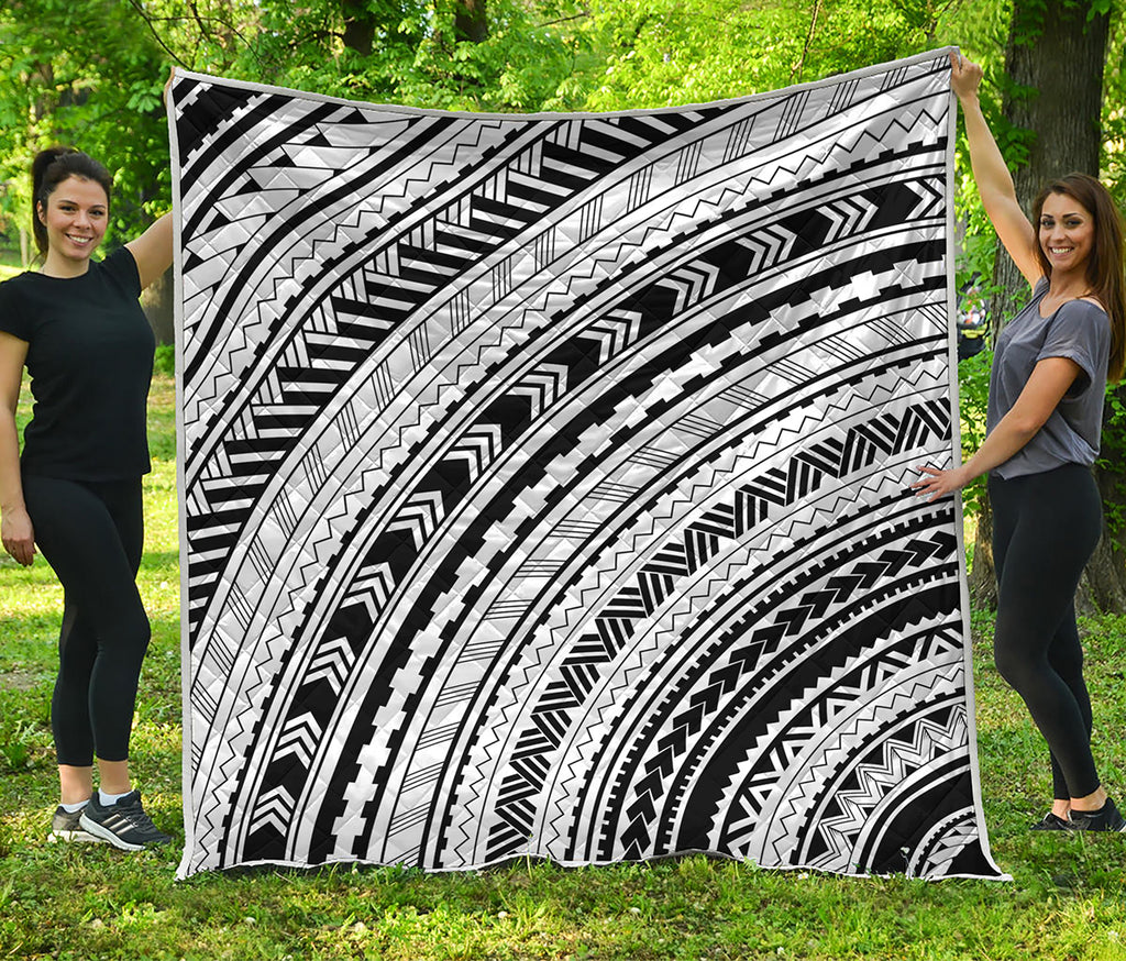 Black And White Maori Polynesian Print Quilt