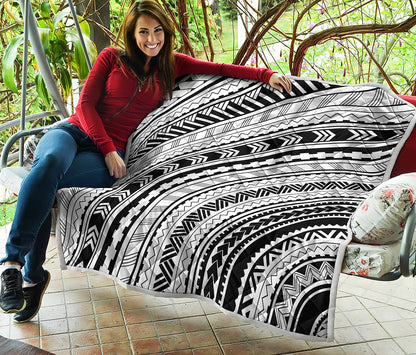 Black And White Maori Polynesian Print Quilt