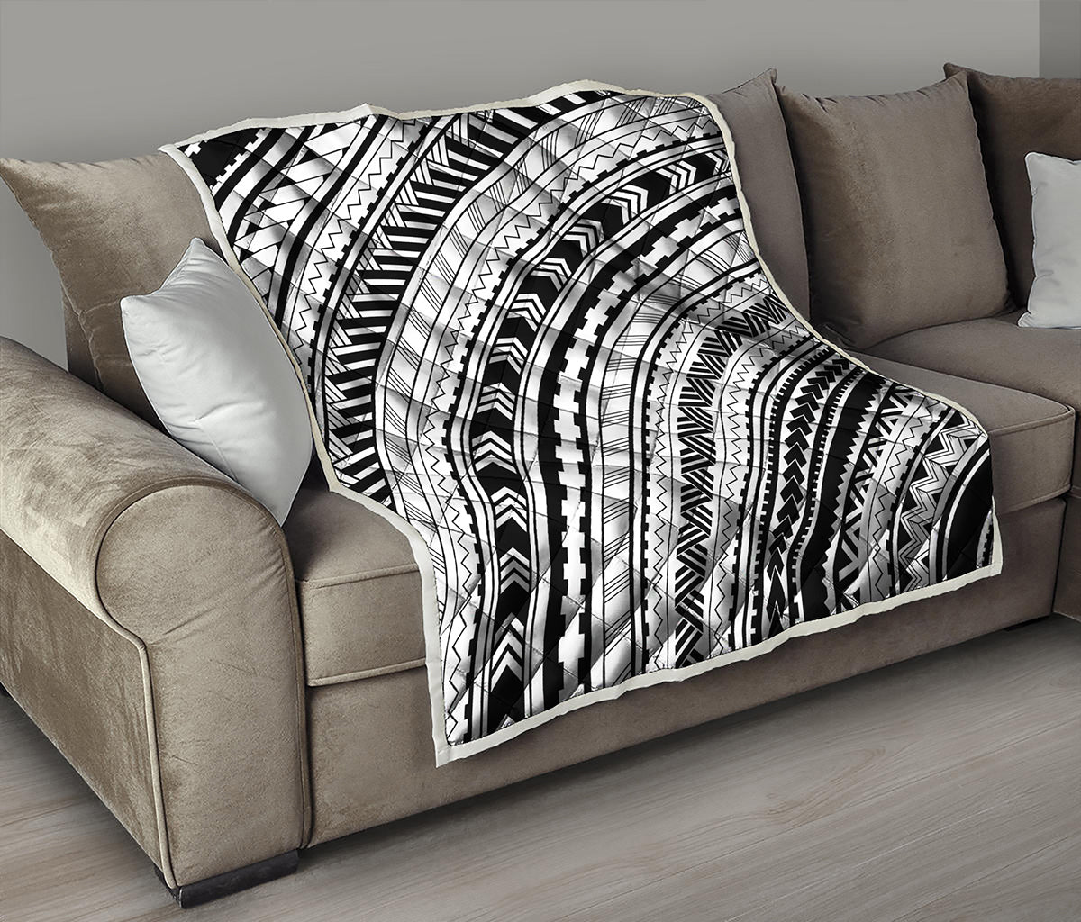Black And White Maori Polynesian Print Quilt