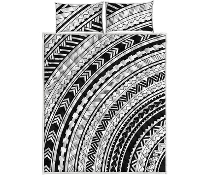 Black And White Maori Polynesian Print Quilt Bed Set