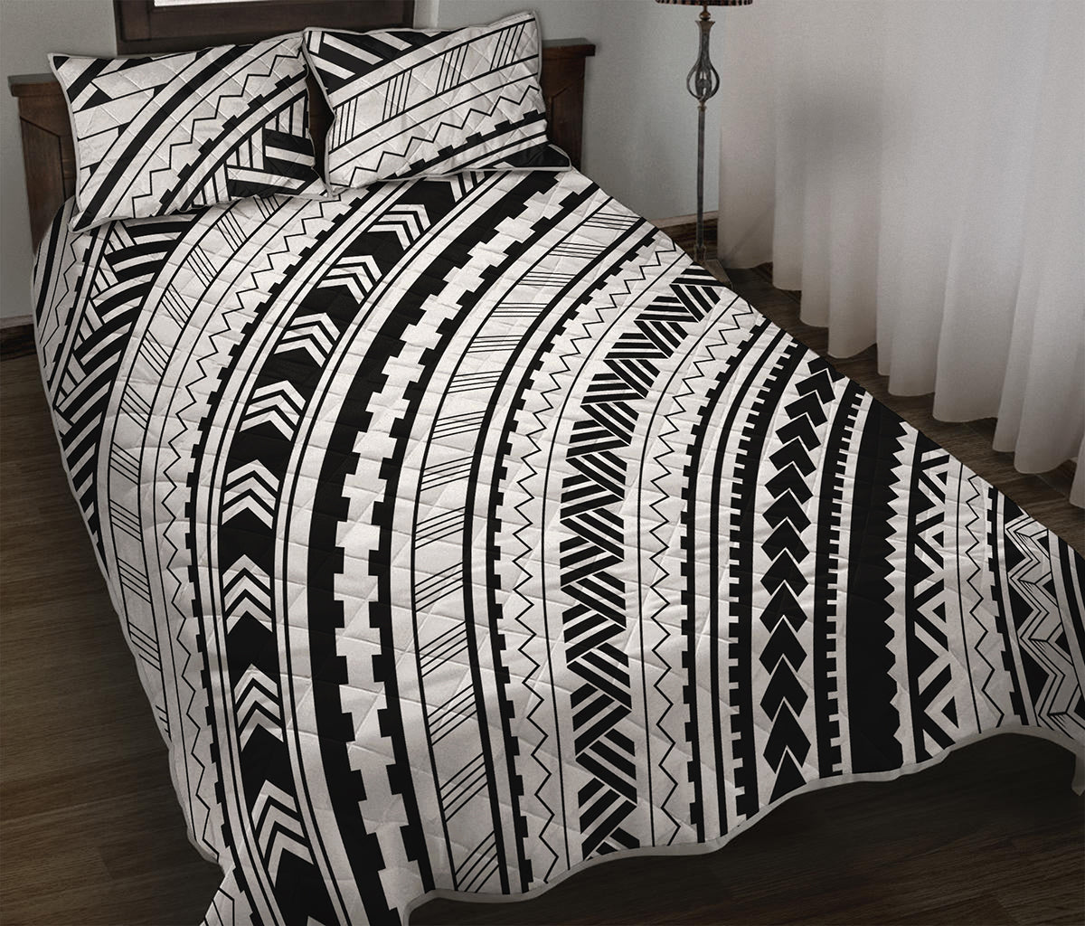 Black And White Maori Polynesian Print Quilt Bed Set