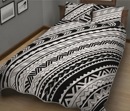 Black And White Maori Polynesian Print Quilt Bed Set
