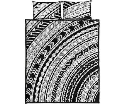 Black And White Maori Polynesian Print Quilt Bed Set