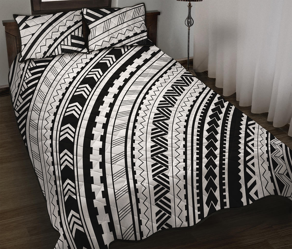 Black And White Maori Polynesian Print Quilt Bed Set