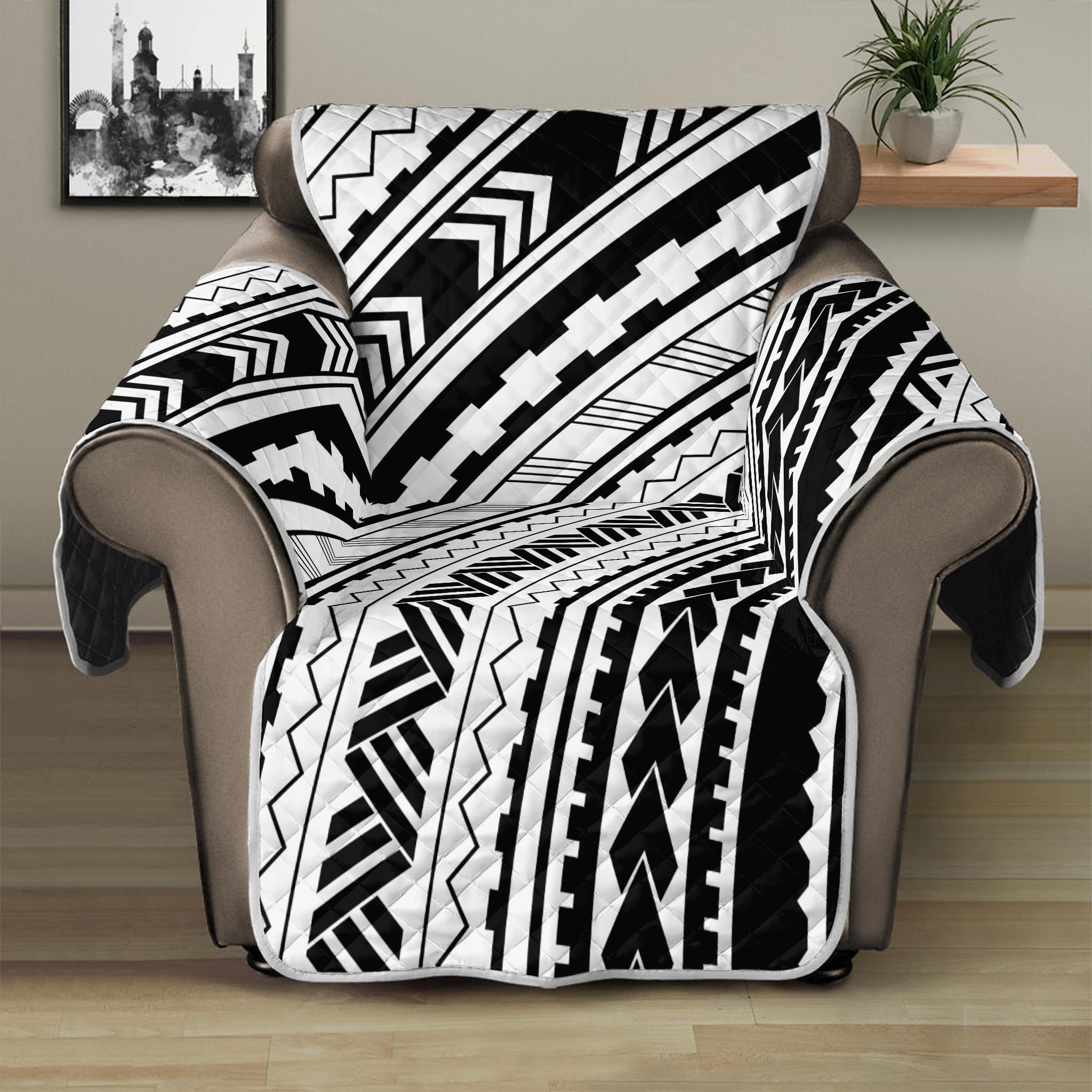 Black And White Maori Polynesian Print Recliner Protector