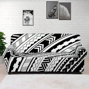 Black And White Maori Polynesian Print Sofa Cover