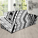 Black And White Maori Polynesian Print Sofa Slipcover