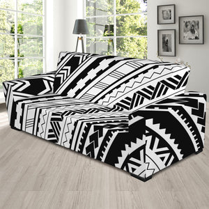 Black And White Maori Polynesian Print Sofa Slipcover