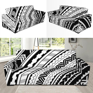 Black And White Maori Polynesian Print Sofa Slipcover