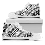 Black And White Maori Polynesian Print White High Top Shoes