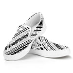 Black And White Maori Polynesian Print White Slip On Shoes