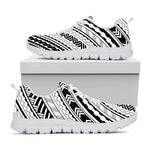 Black And White Maori Polynesian Print White Sneakers