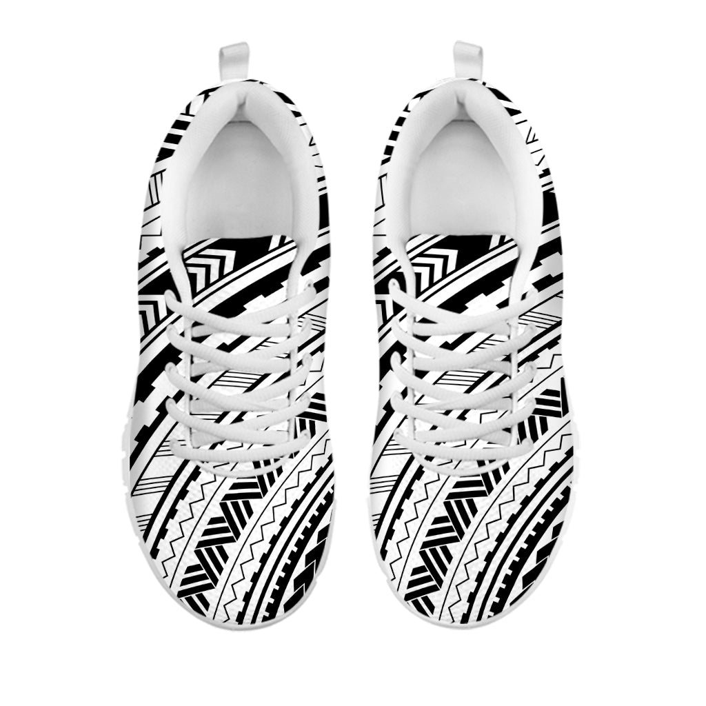 Black And White Maori Polynesian Print White Sneakers