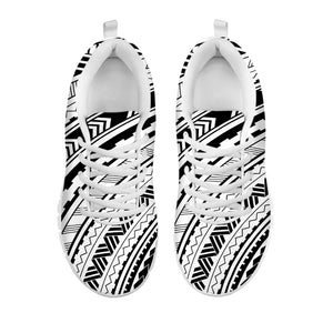 Black And White Maori Polynesian Print White Sneakers