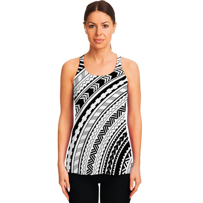 Black And White Maori Polynesian Print Women's Racerback Tank Top