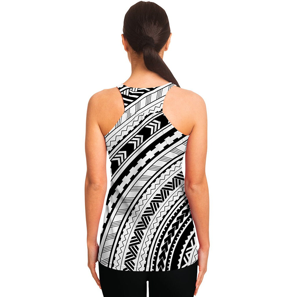 Black And White Maori Polynesian Print Women's Racerback Tank Top