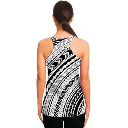 Black And White Maori Polynesian Print Women's Racerback Tank Top