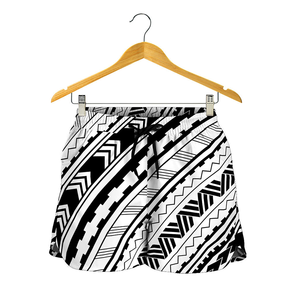 Black And White Maori Polynesian Print Women's Shorts