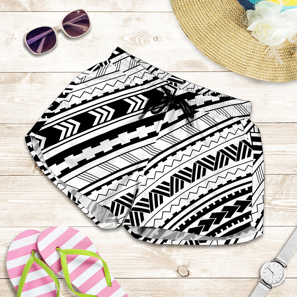 Black And White Maori Polynesian Print Women's Shorts