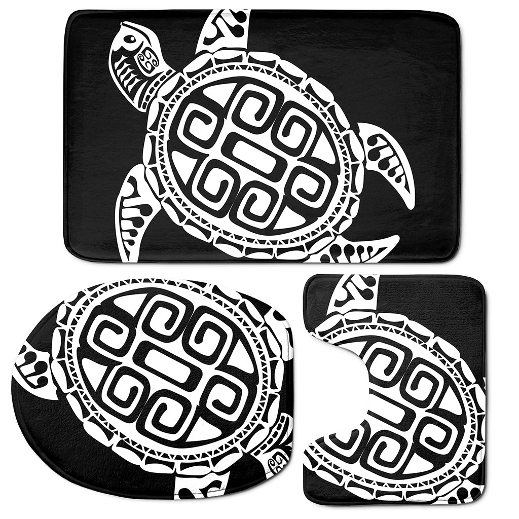 Black And White Maori Sea Turtle Print 3 Piece Bath Mat Set