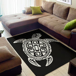 Black And White Maori Sea Turtle Print Area Rug