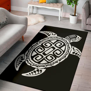 Black And White Maori Sea Turtle Print Area Rug