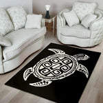 Black And White Maori Sea Turtle Print Area Rug