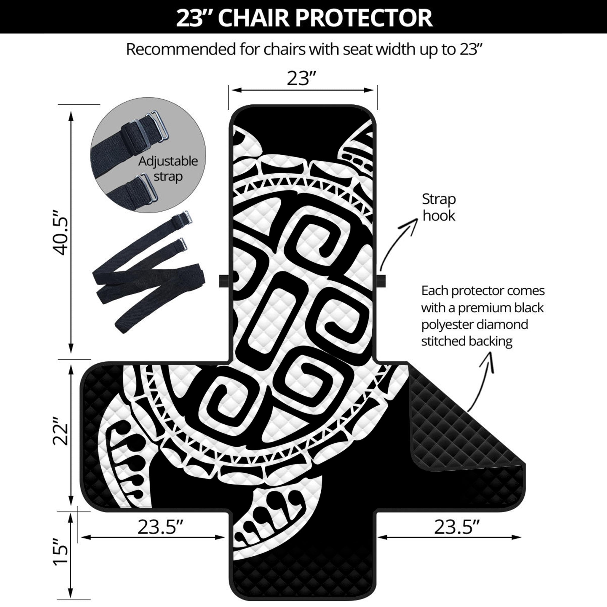 Black And White Maori Sea Turtle Print Armchair Protector