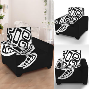 Black And White Maori Sea Turtle Print Armchair Slipcover