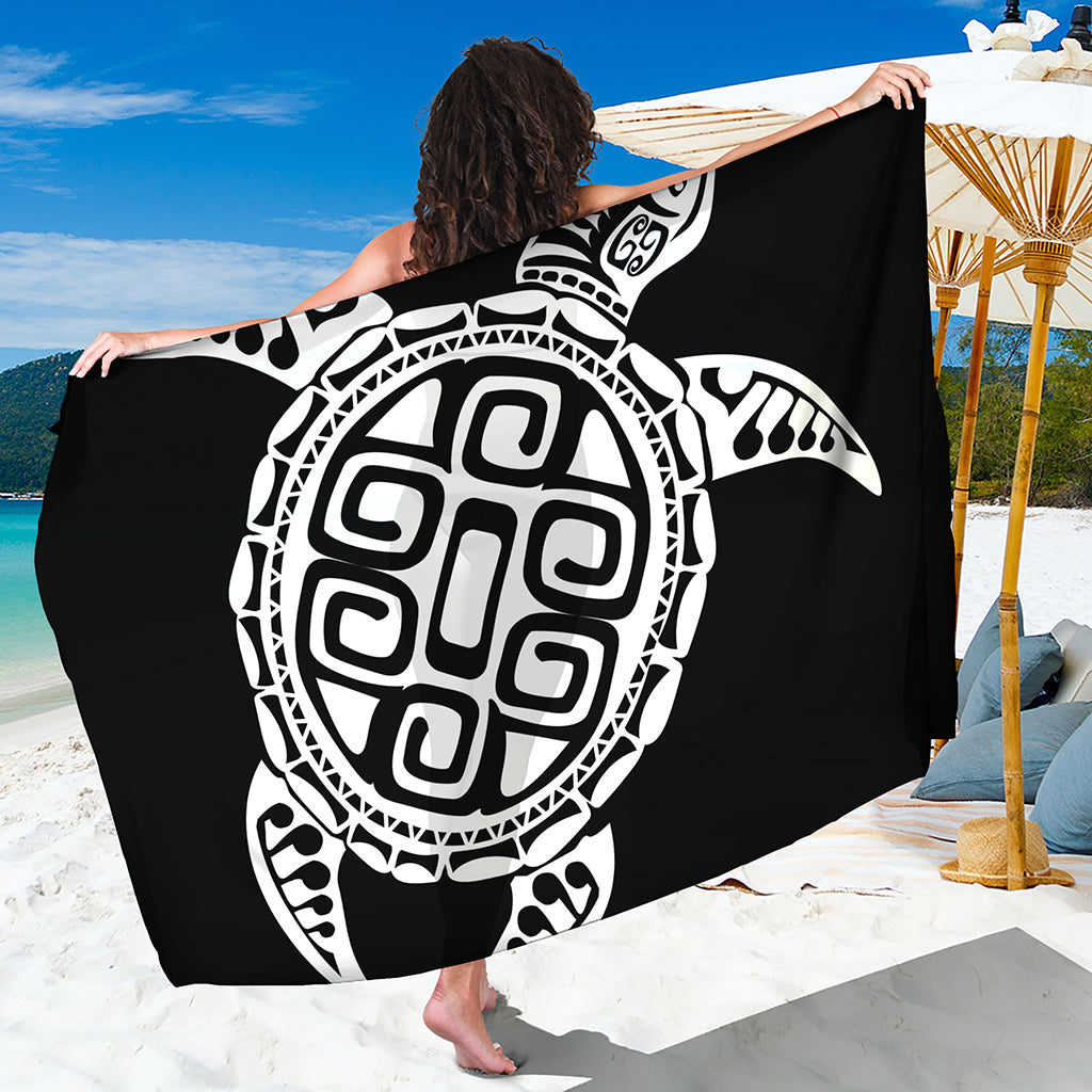 Black And White Maori Sea Turtle Print Beach Sarong Wrap