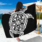 Black And White Maori Sea Turtle Print Beach Sarong Wrap