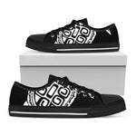 Black And White Maori Sea Turtle Print Black Low Top Shoes 