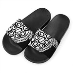 Black And White Maori Sea Turtle Print Black Slide Sandals