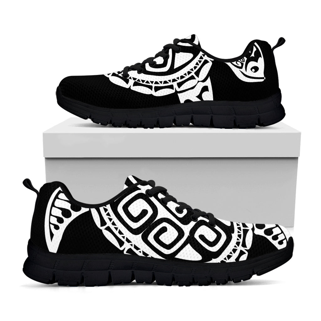 Black And White Maori Sea Turtle Print Black Sneakers