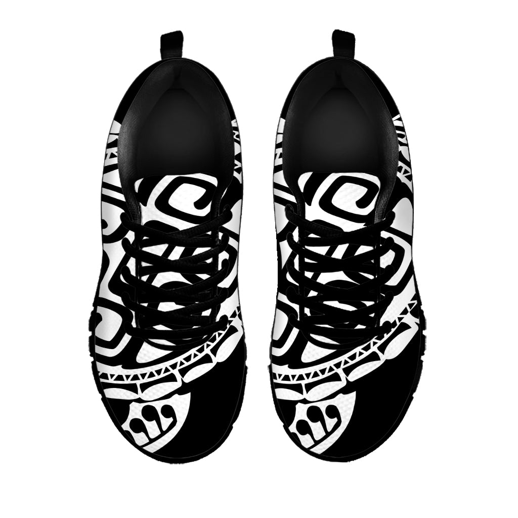 Black And White Maori Sea Turtle Print Black Sneakers