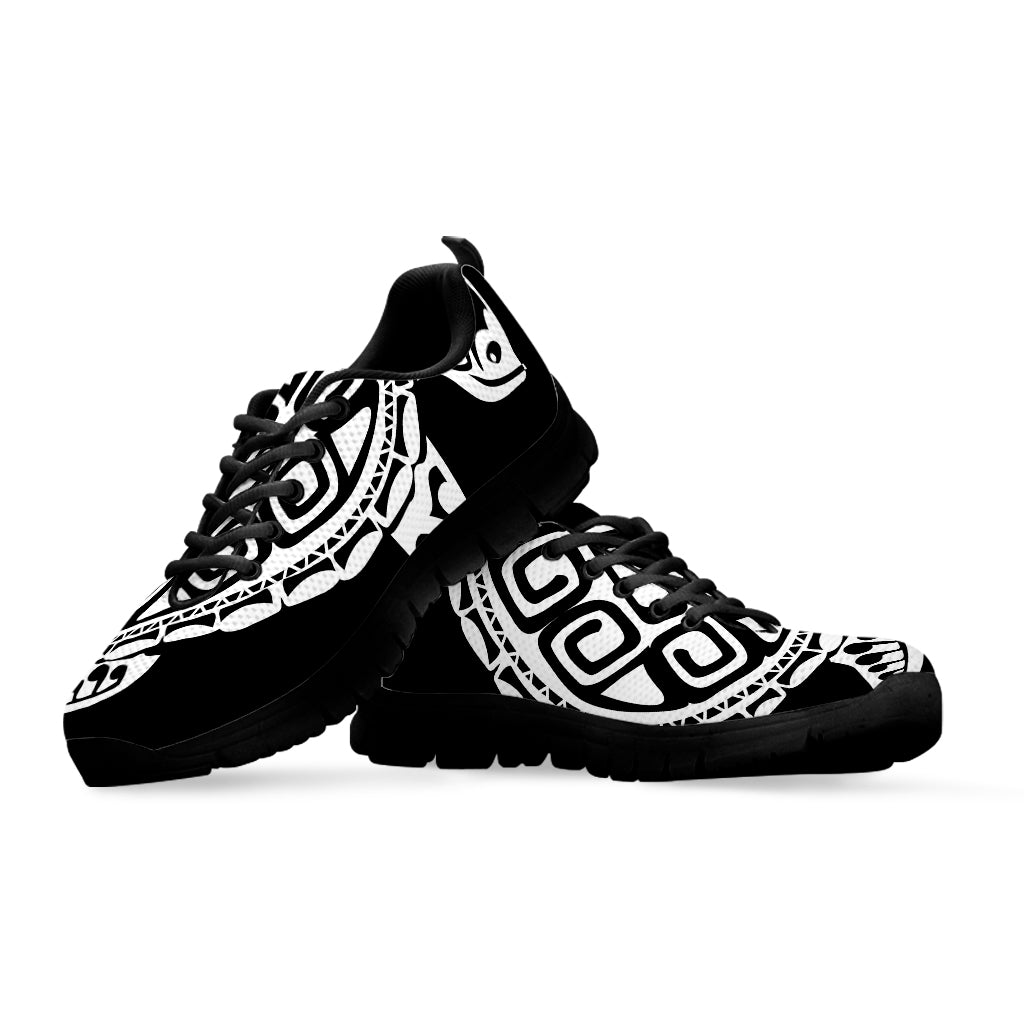 Black And White Maori Sea Turtle Print Black Sneakers