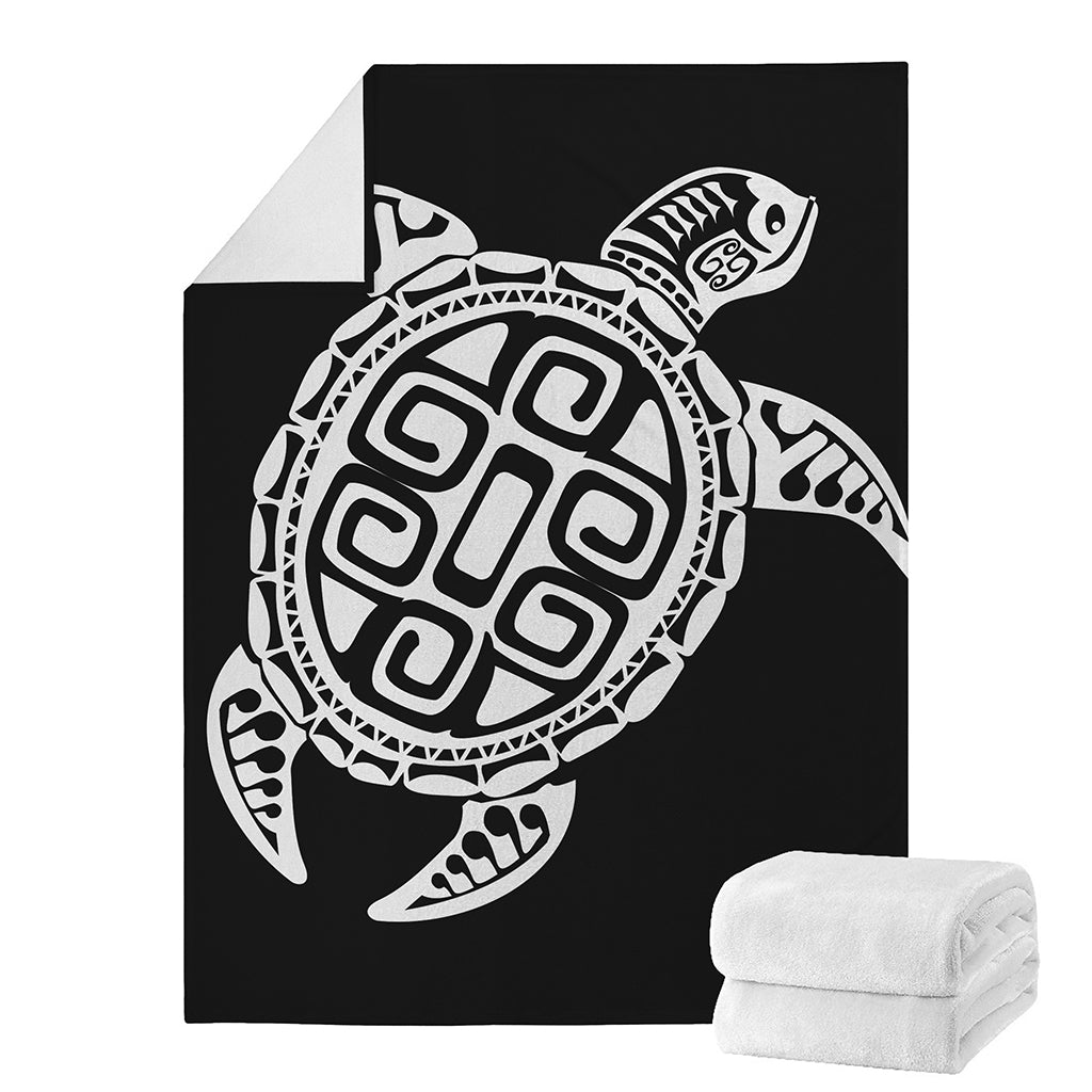 Black And White Maori Sea Turtle Print Blanket